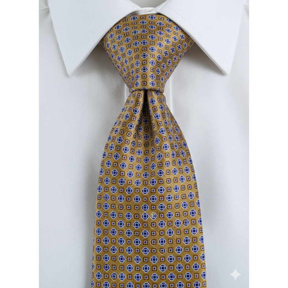 Brooks Brothers yellow orange blue silk tie with square floral pattern - 59.5"